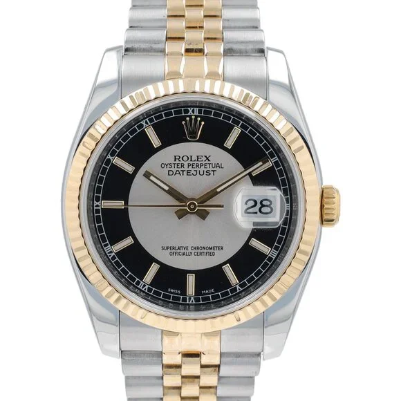 Rolex Datejust 36 Two Tone Tuxedo Dial Fluted Bezel Super Jubilee